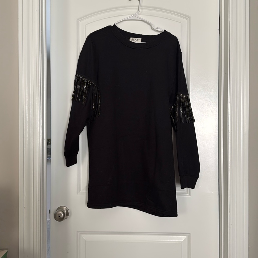 The Post mini sweater dress with rhinestone tassels